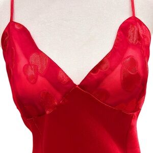 Vintage Fredrick’s of Hollywood Red slip dressss hearts on bodice L